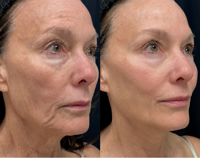 The Beauty Guru Skin Specialist client before and after celebrity non surgical face and neck lift, result 1
